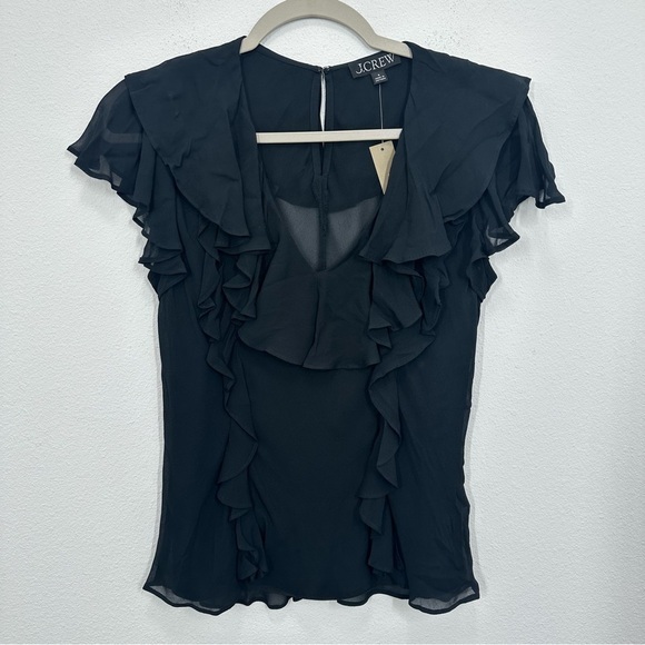 J. Crew All Over Ruffle Chiffon Blouse Sheer Layered Romantic Delicate Black S - Picture 2 of 7